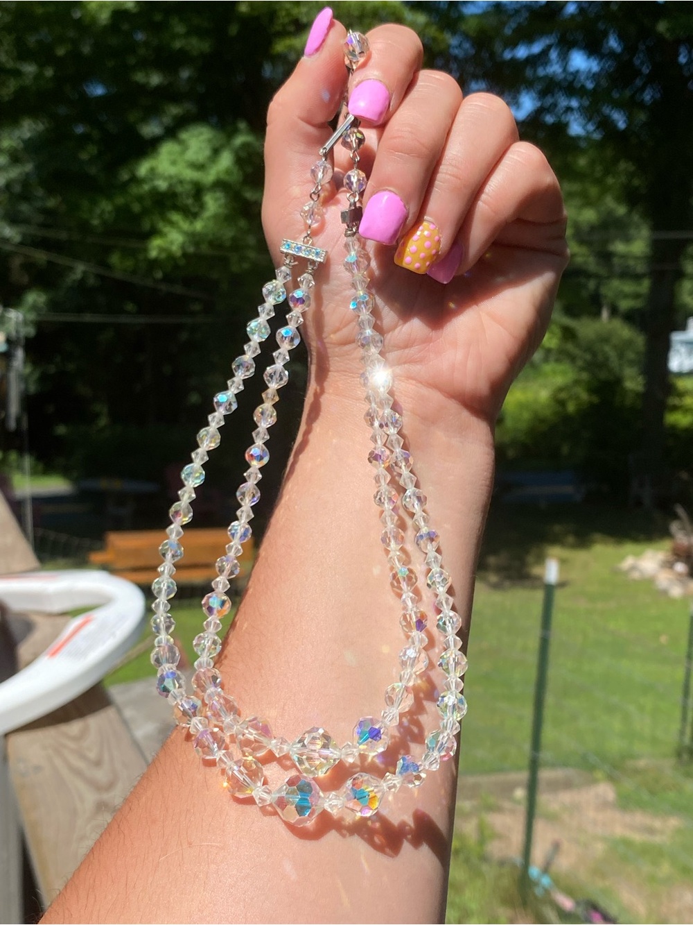 Vintage multi strand Crystal Facetted Aurora Borealis Beaded Necklace